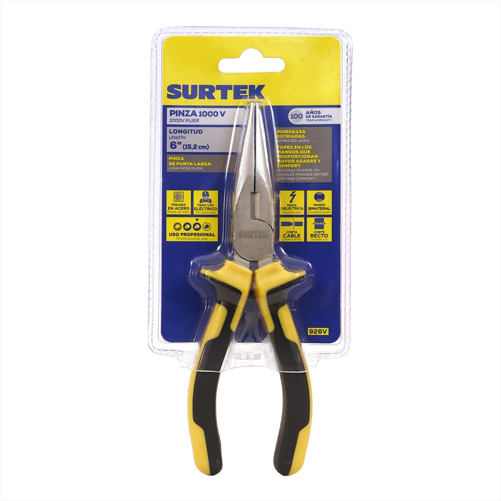 Pinza profesional para electricista de punta larga de 6" 1000 V Surtek 926V - Miniatura 2