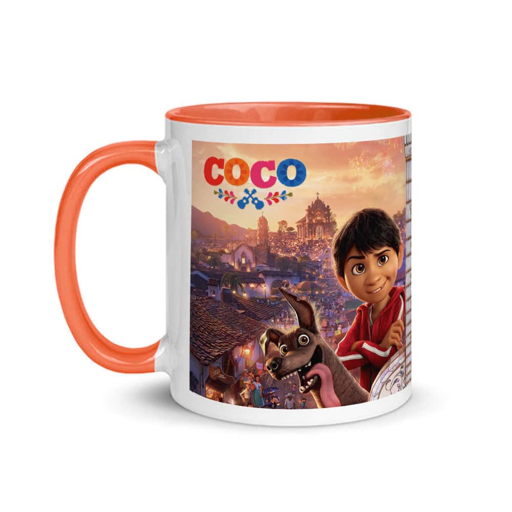 Jarra blanca y anaranjada de cerámica con diseño impreso tema Coco - Miniatura 1