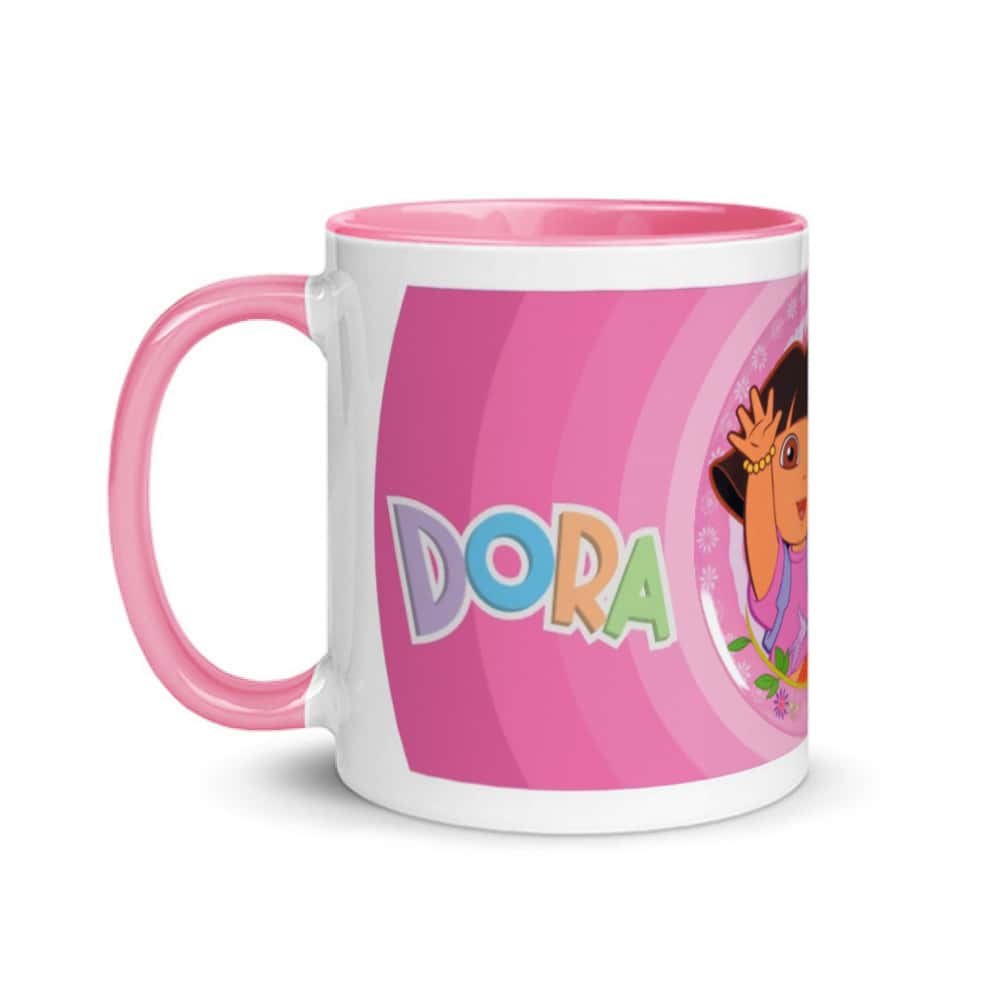 Jarra blanca y rosada de cerámica con diseño impreso tema Dora la exploradora - Miniatura 1