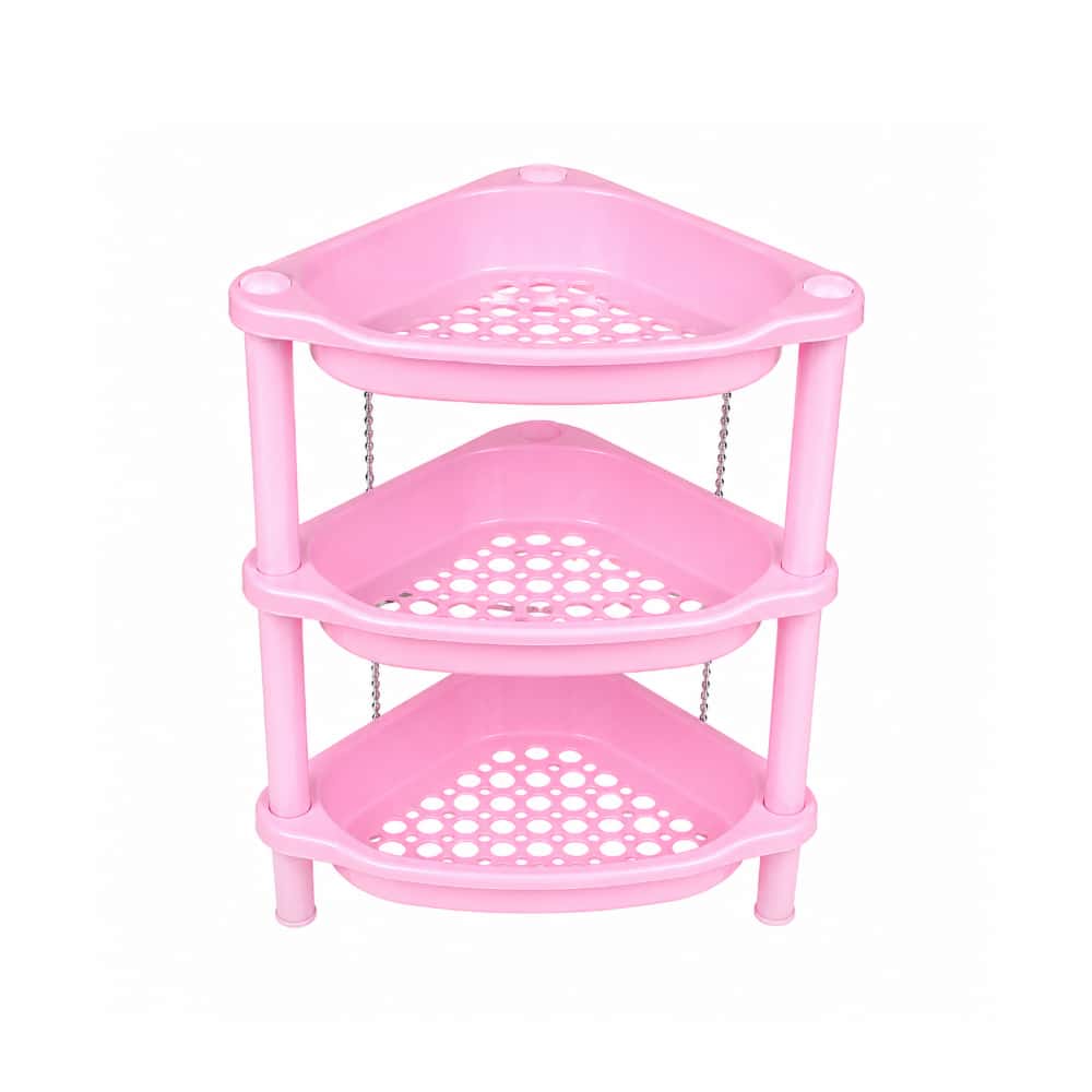Estante organizador esquinero de plástico de 3 niveles rosa Tengyun (1 U) - Miniatura 1