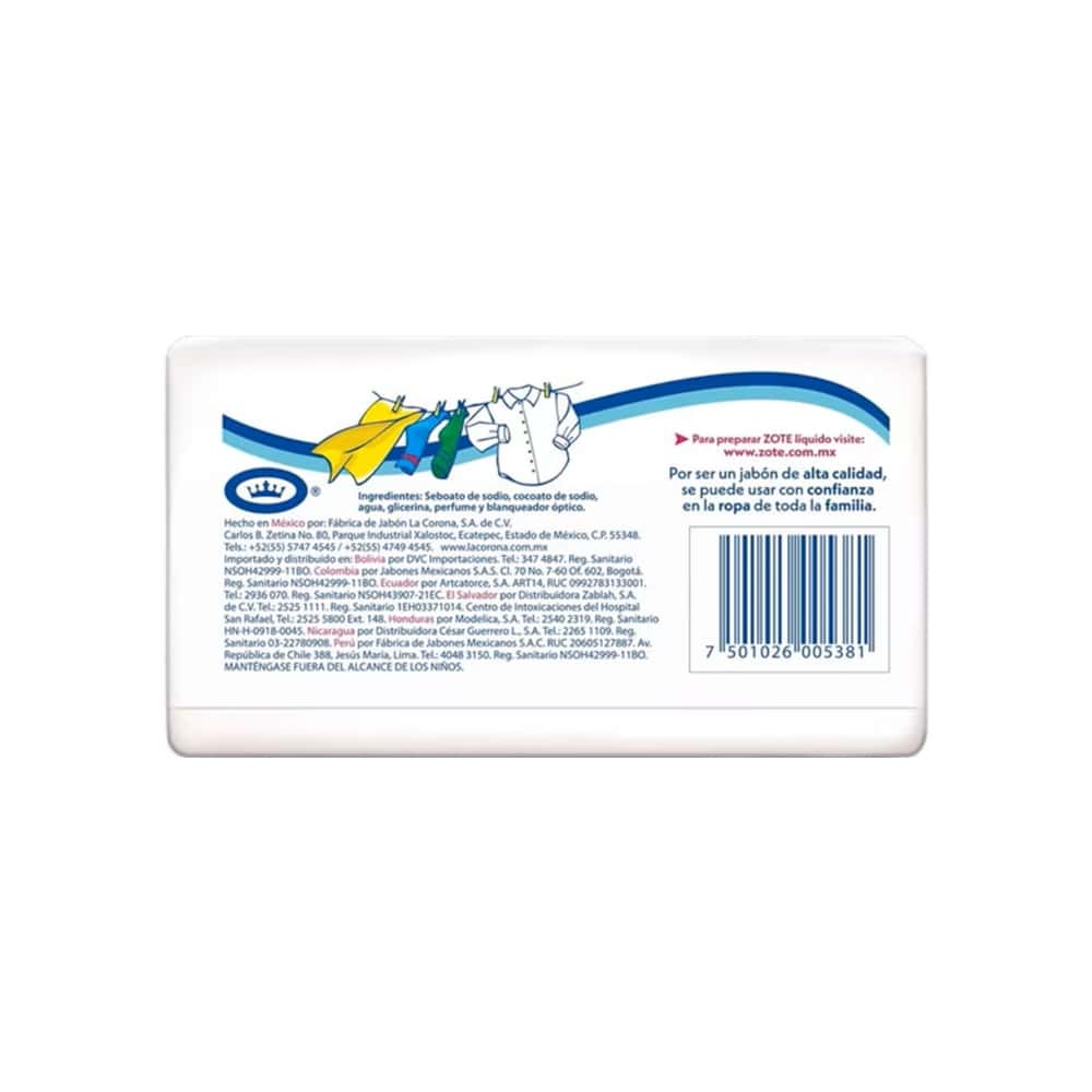 Jabón de lavar blanco en barra Zote (200 g / 7.05 oz) - Miniatura 2