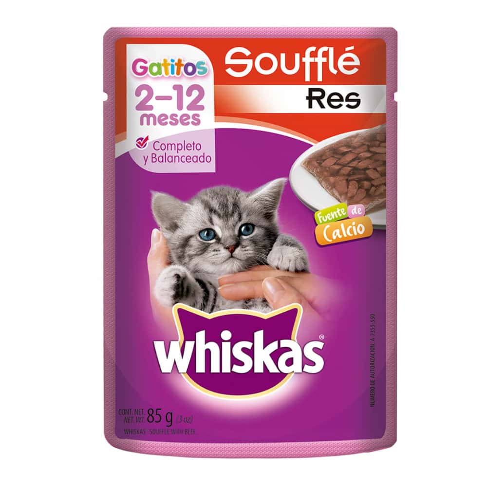 Comida para gaticos de 2 a 12 meses soufflé de res Whiskas (85 g / 2.99 oz) - Miniatura 1