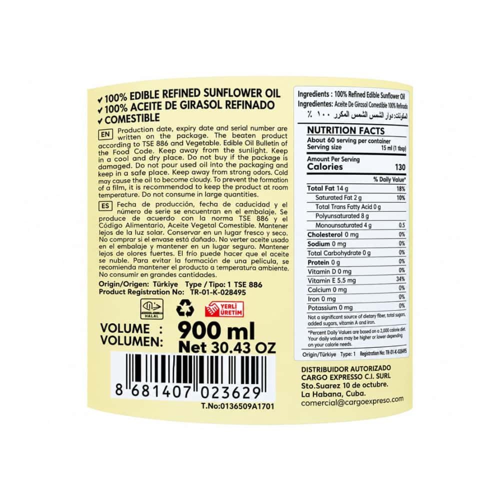 Aceite de girasol refinado Aloy (900 ml / 30.43 floz) - Miniatura 2