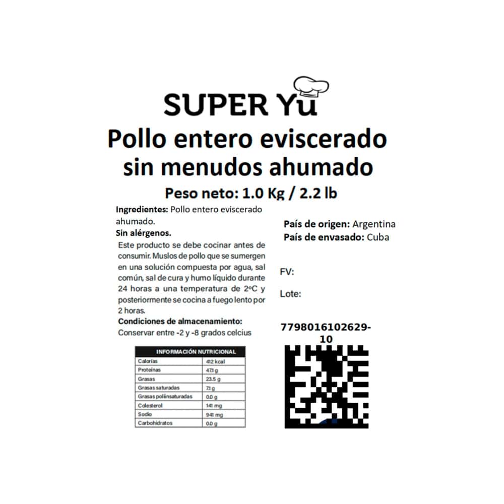 Pollo entero eviscerado sin menudos ahumados Super YU (2 kg / 4.4 lb) - Miniatura 4
