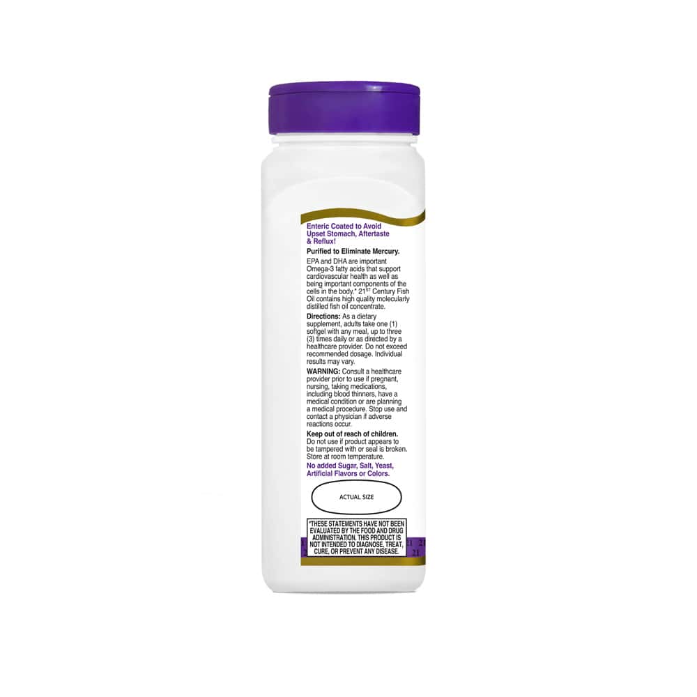 Omega 3. Aceite de pescado libre de reflujo 1000 mg 21st Century (90 cápsulas) - Miniatura 5