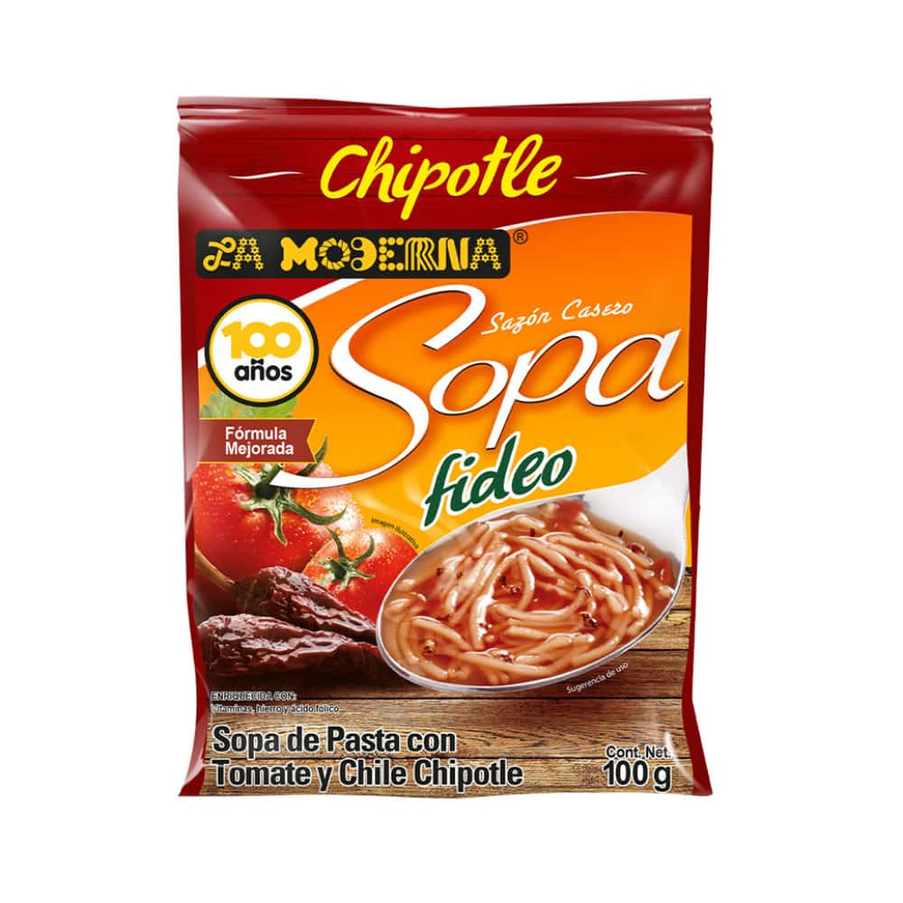 Sopa de pasta con tomate y chile chipotle La Moderna (100 g / 3.52 oz) - Miniatura 1