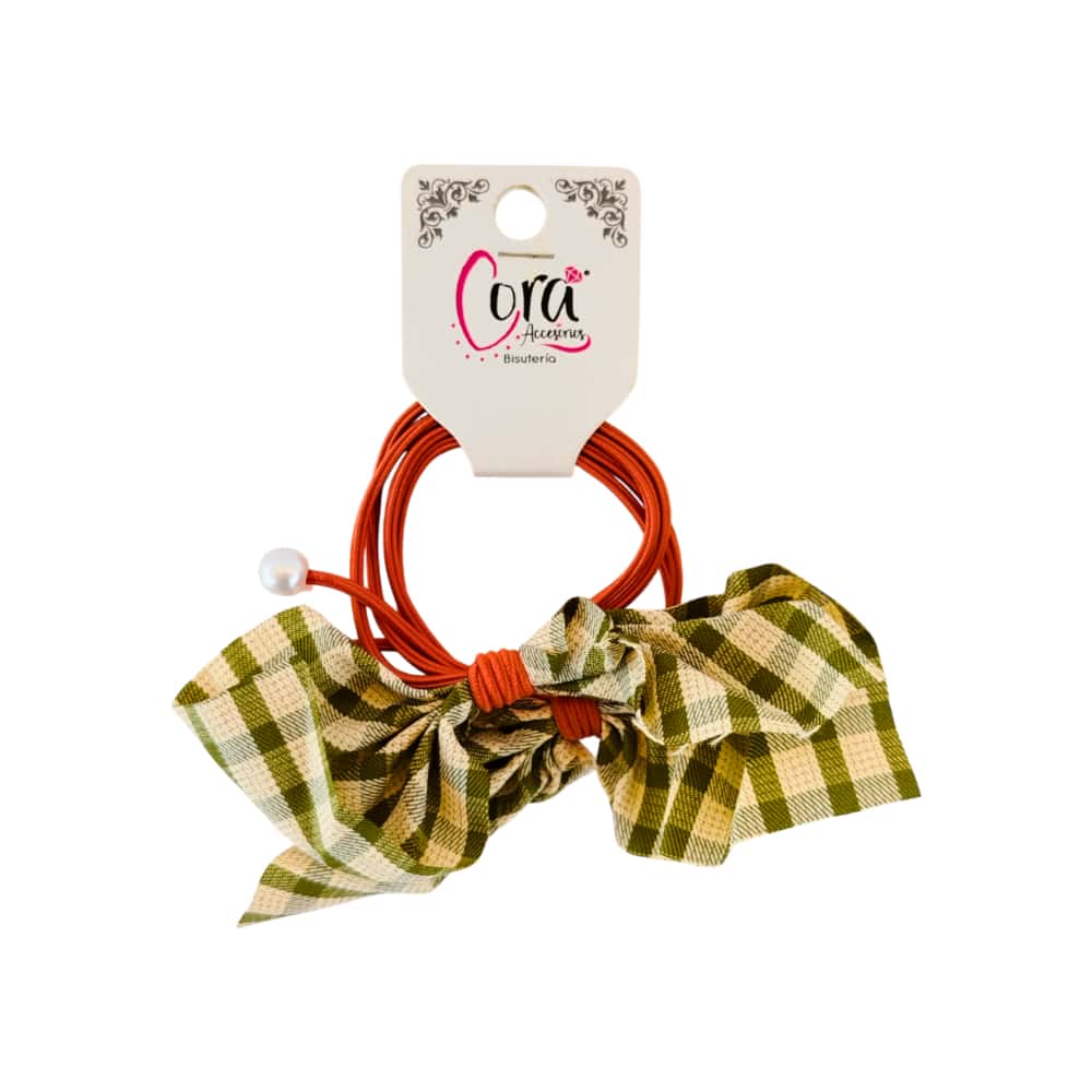 Lazos para el cabello verde olivo a cuadros Cora (2 U) - Miniatura 6