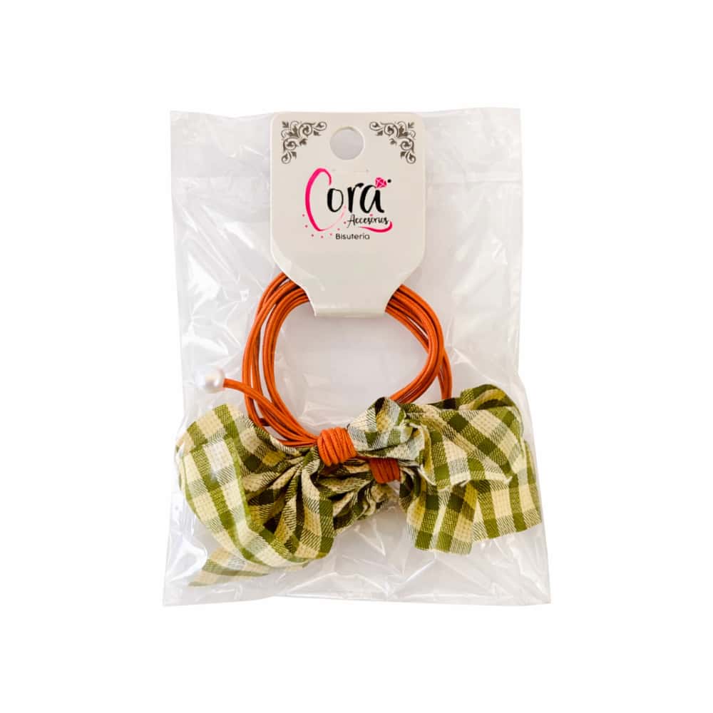 Lazos para el cabello verde olivo a cuadros Cora (2 U) - Miniatura 5