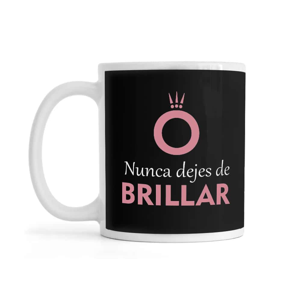 Jarra de cerámica blanca de 330 ml con frase impresa Nunca dejes de brillar Échale - Miniatura 1