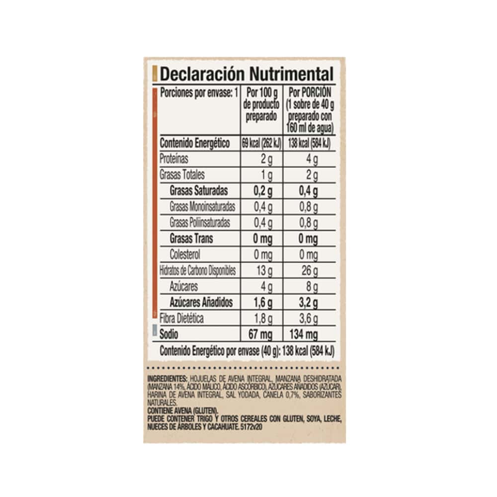 Cereal de avena integral sabor manzana y canela Quaker (40 g / 1.41 oz) - Miniatura 2
