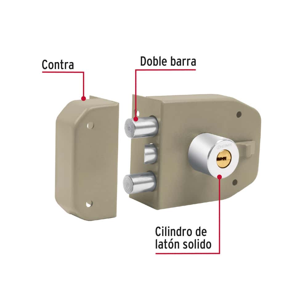 Cerradura de sobreponer izquierda y derecha Hermex CS-92 - Miniatura 2