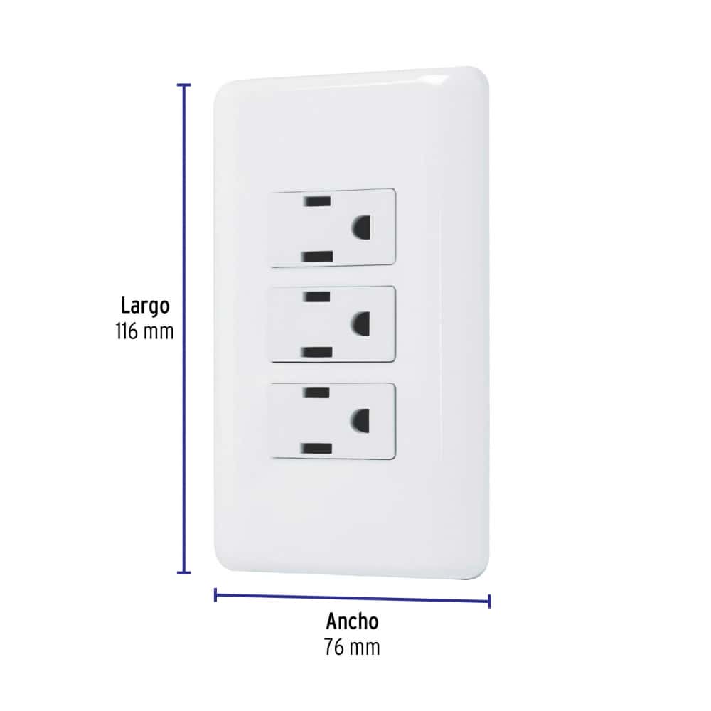 Placa con 3 contactos con conexión a tierra y polarizados Volteck PA-COTR-B - Miniatura 2