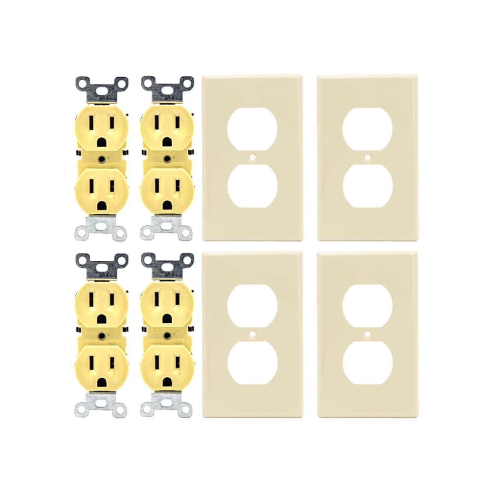 Set de 4 tomacorrientes doble de 125 V / 15 A con tapas Troen - Miniatura 1