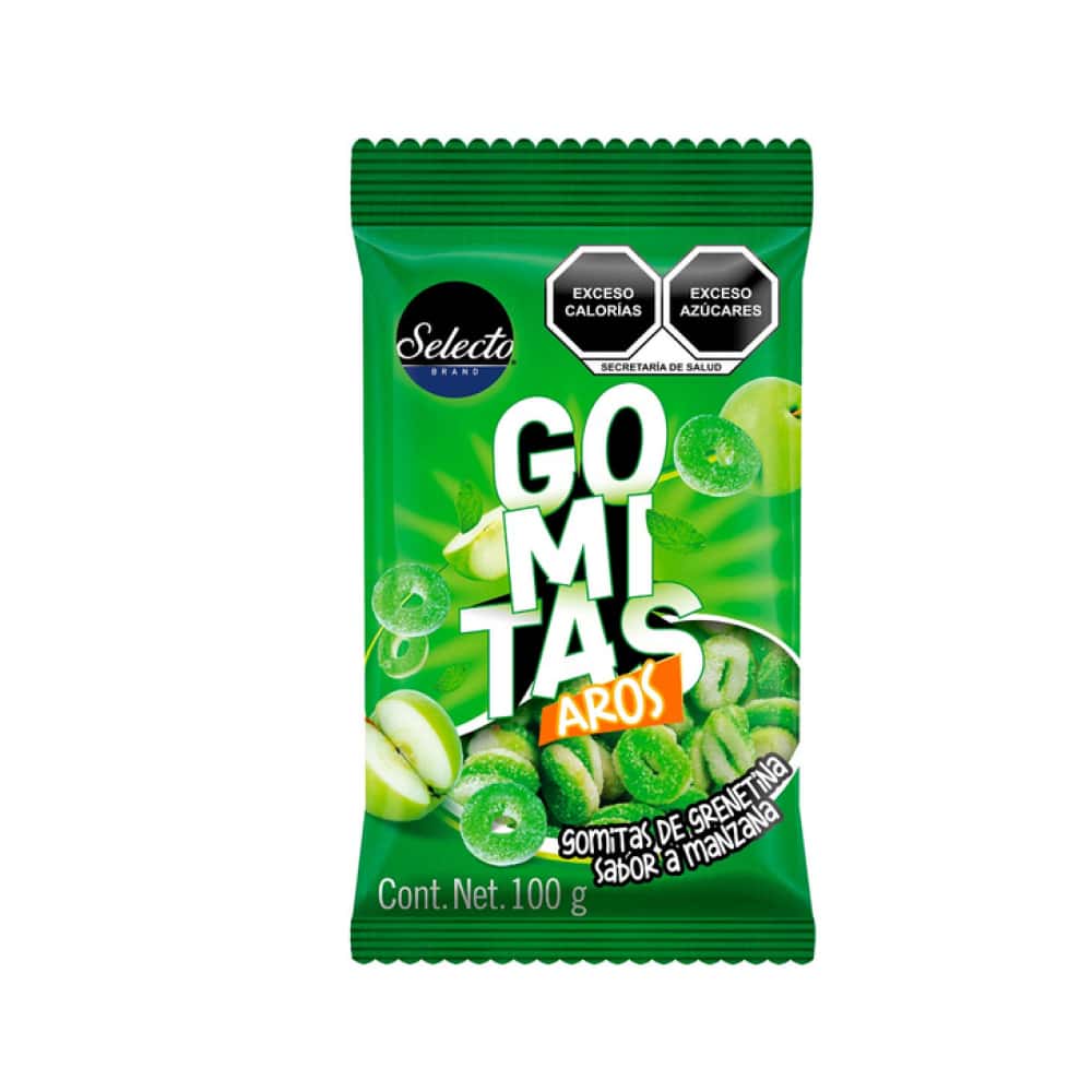 Gomitas de grenetina aros sabor manzana Selecto (100 g / 3.5 oz) - Miniatura 1