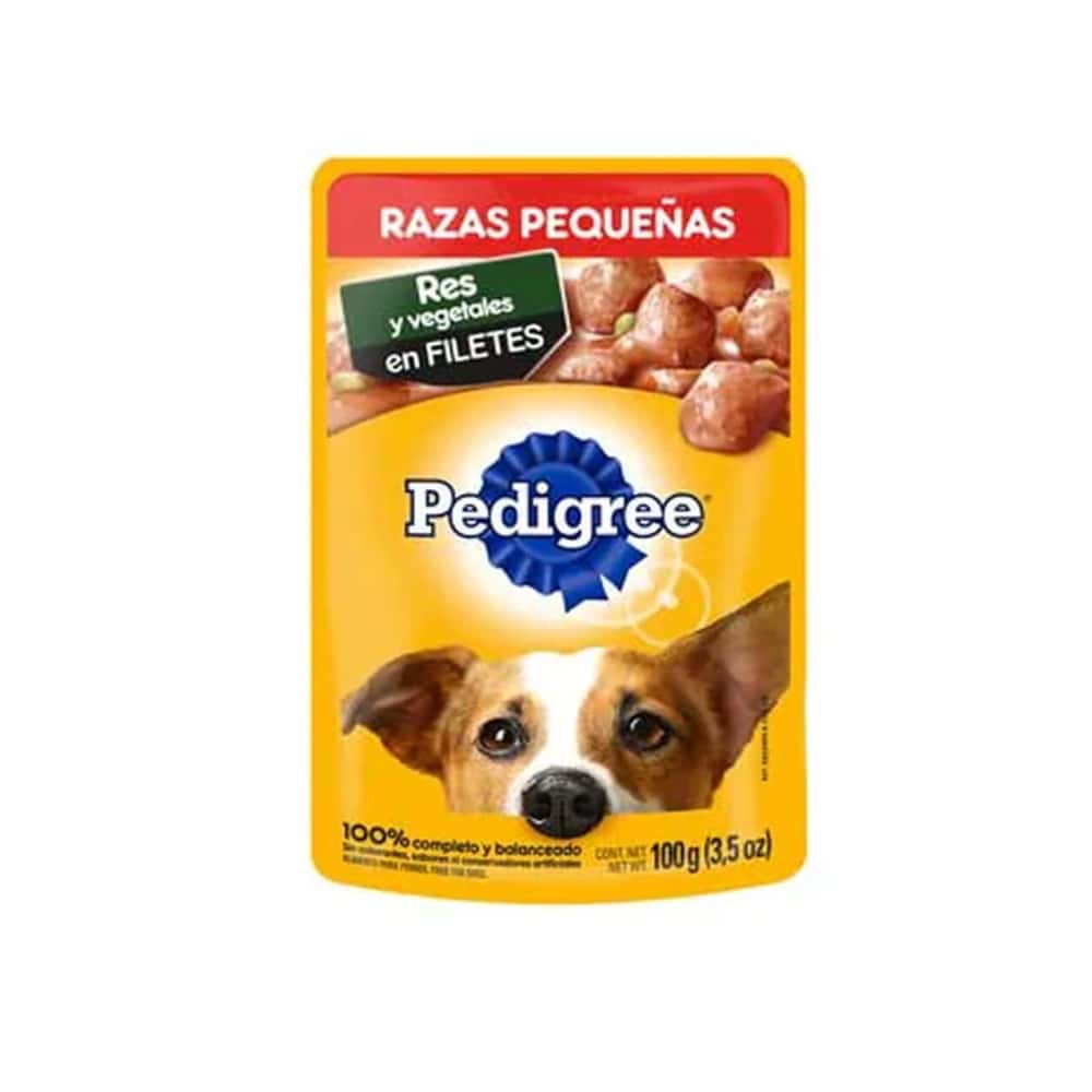 Alimento res y vegetales en filetes para perro razas pequeñas Pedigree (100 g / 3.52 oz) - Miniatura 1