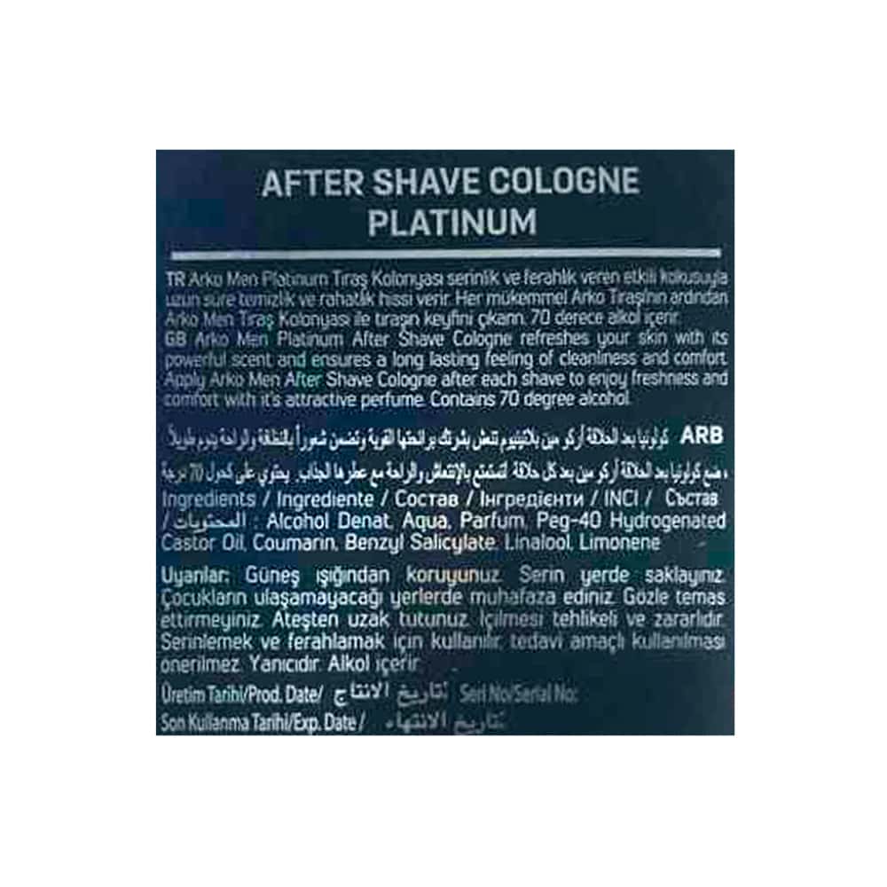 Colonia platino para después del afeitado Arko (255 ml) - Miniatura 3
