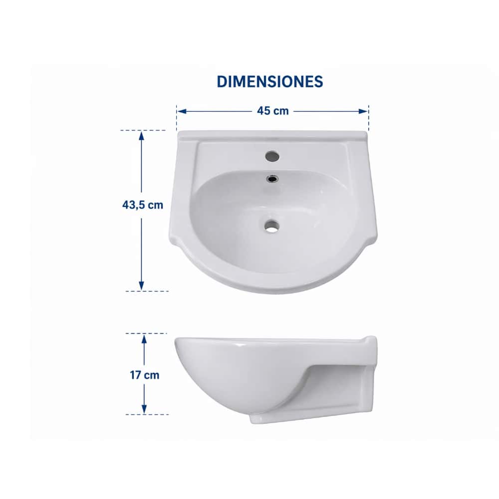 Lavabo - lavamanos - integral de cerámica 45 cm x 43.5 cm x 17 cm Peycol - Miniatura 2