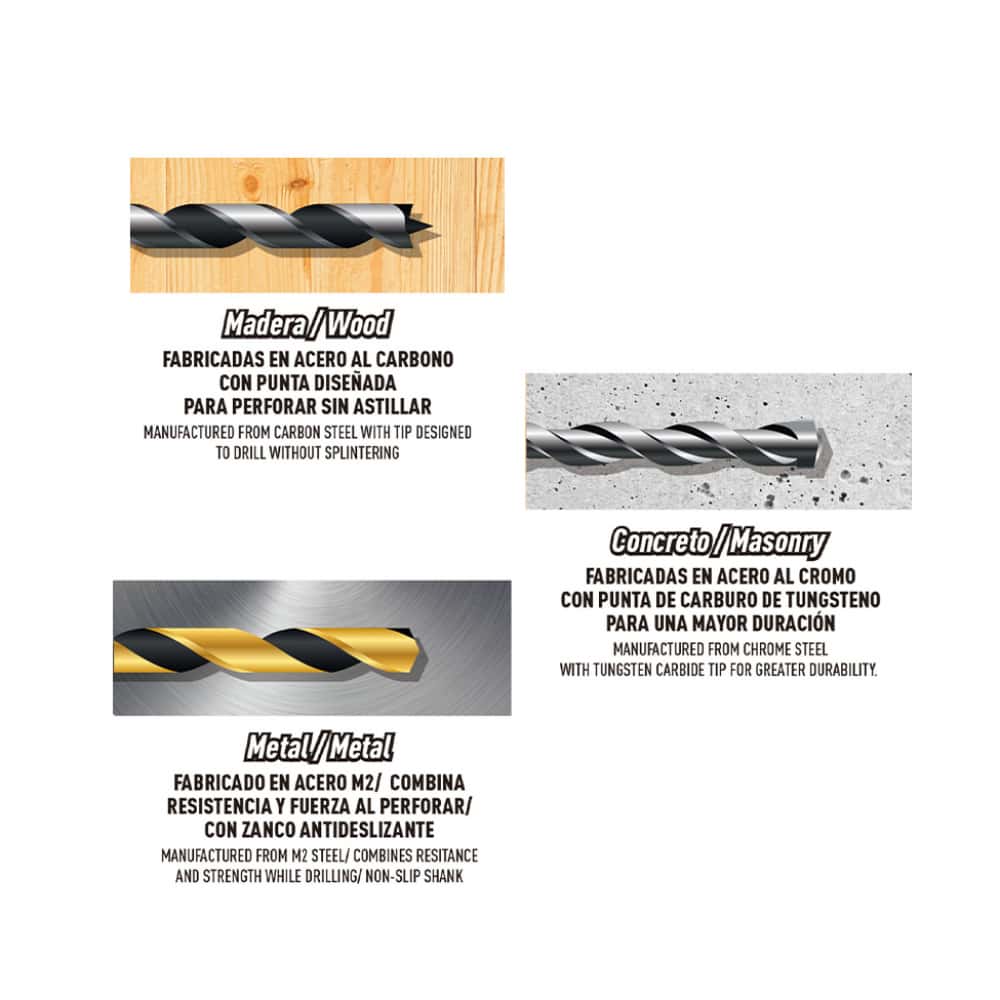 Set mixto de 9 de brocas - 3 barrenas por tipo - de para madera concreto metal Covo - Miniatura 2