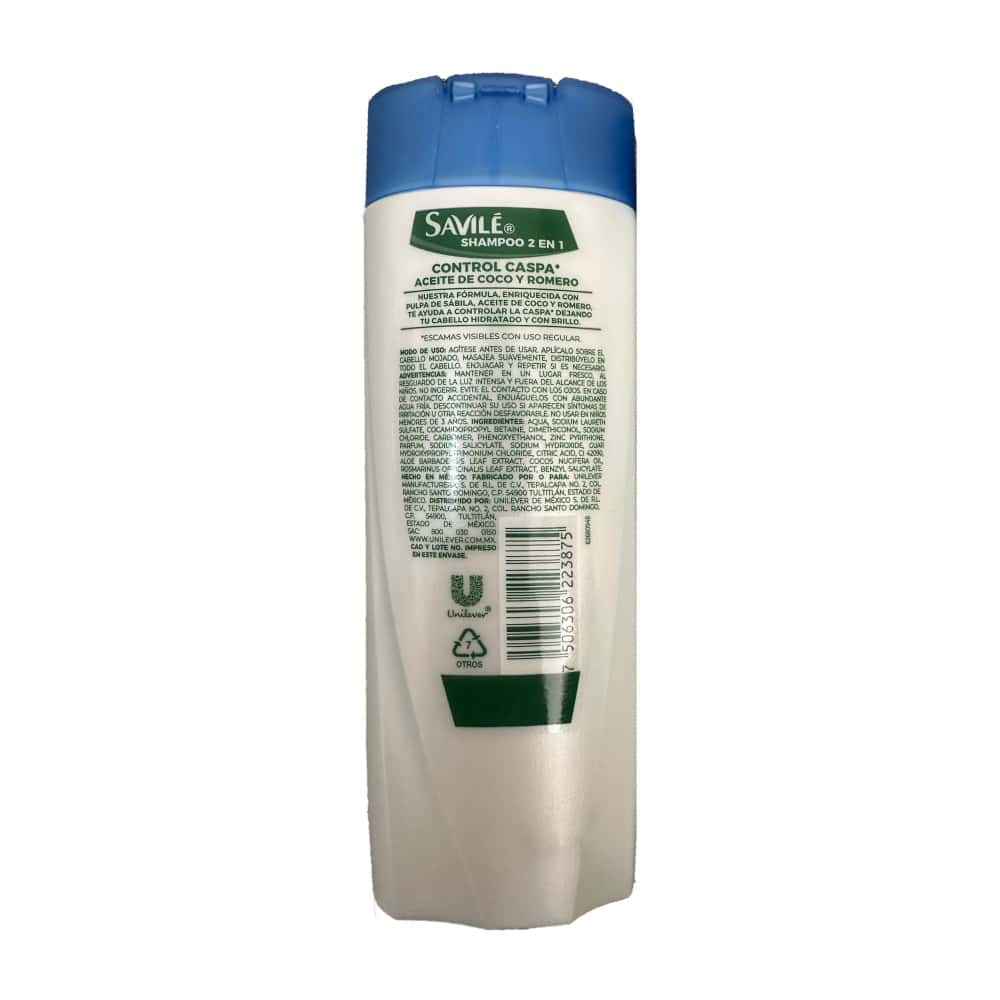 Champú control caspa con pulpa de sábila - aceite de coco y romero Savilé (180 ml) - Miniatura 2