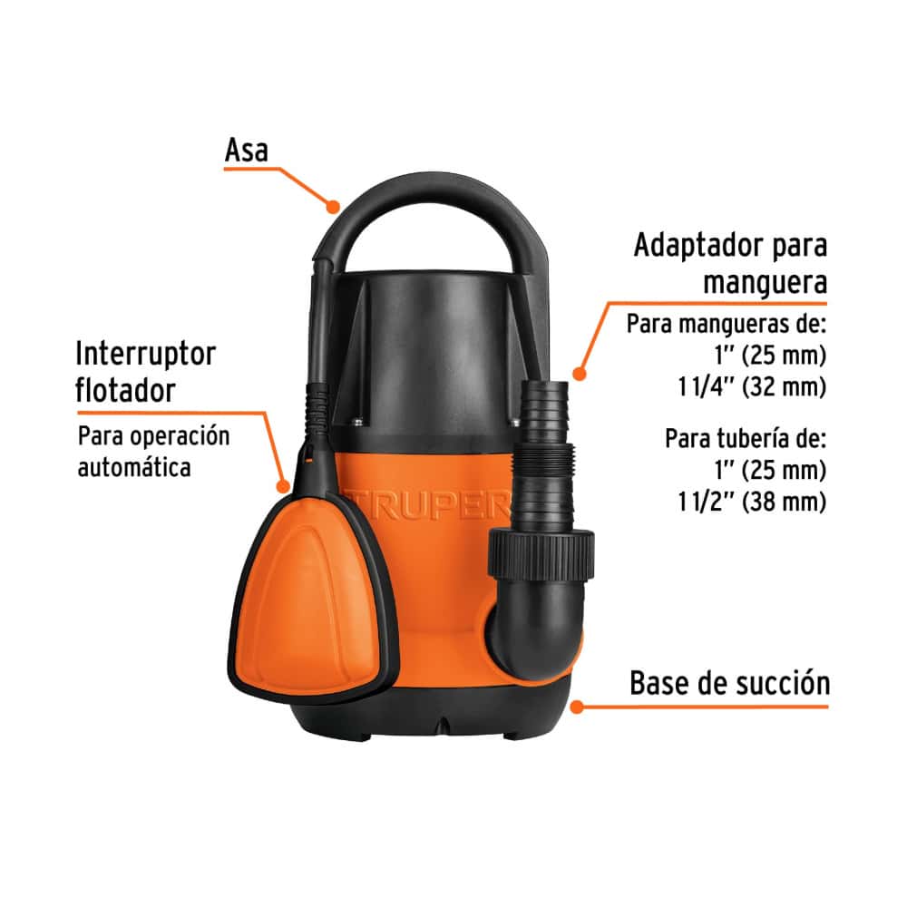 Bomba sumergible plástica para agua limpia 3/4 Hp Truper 12600 - Miniatura 2