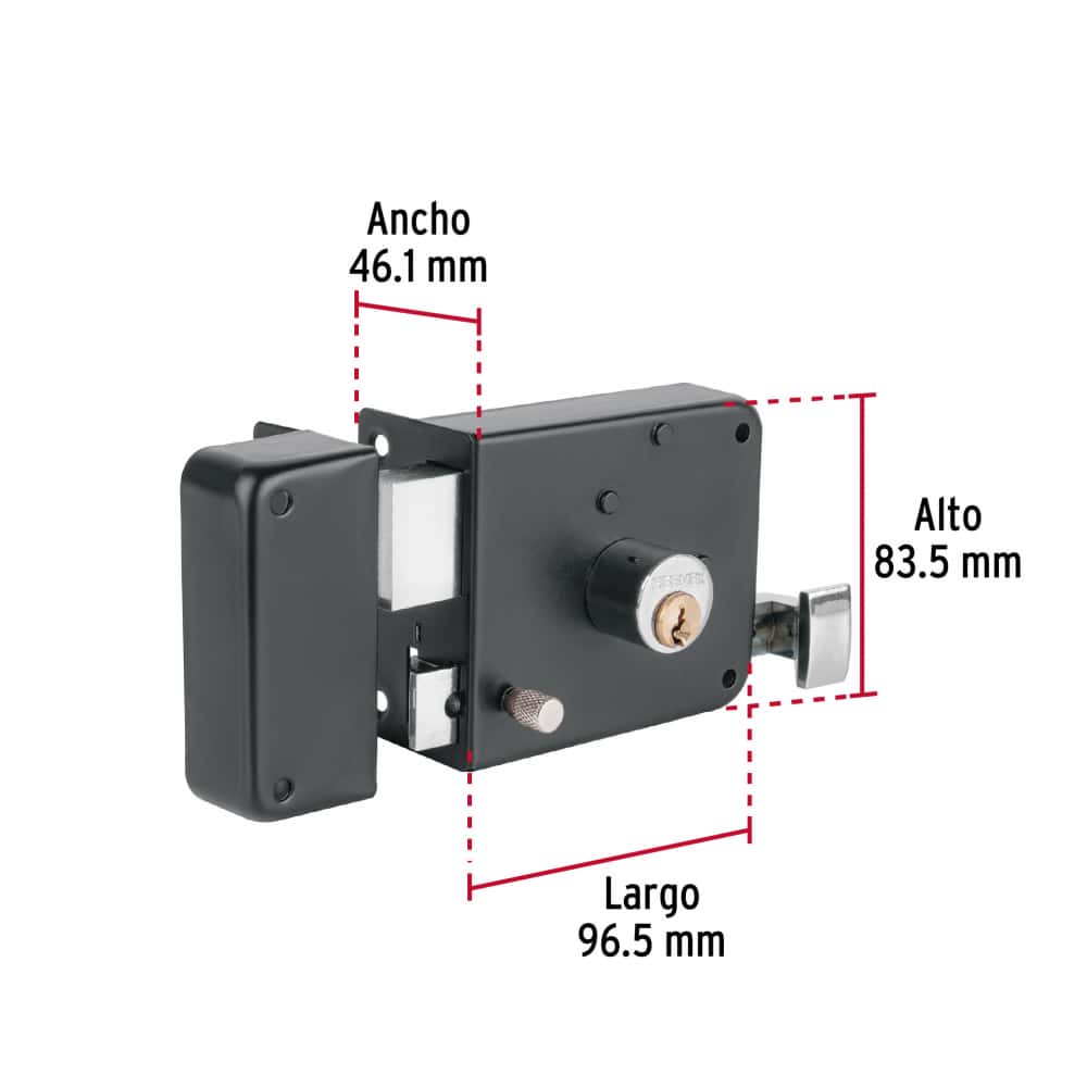Cerradura de sobreponer izquierda color negro mate Hermex CS-756I - Miniatura 3