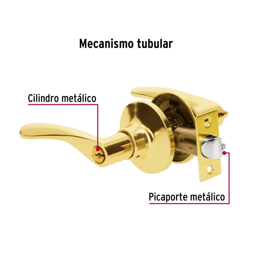 Cerradura de manija color latón brillante Hermex CEMA-1RB - Miniatura 2