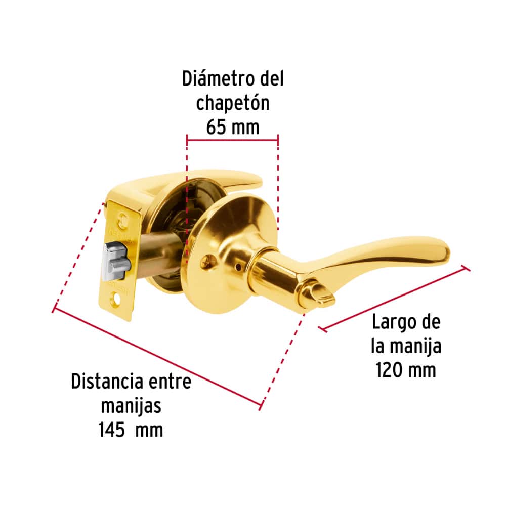 Cerradura de manija color latón brillante Hermex CEMA-1RB - Miniatura 3
