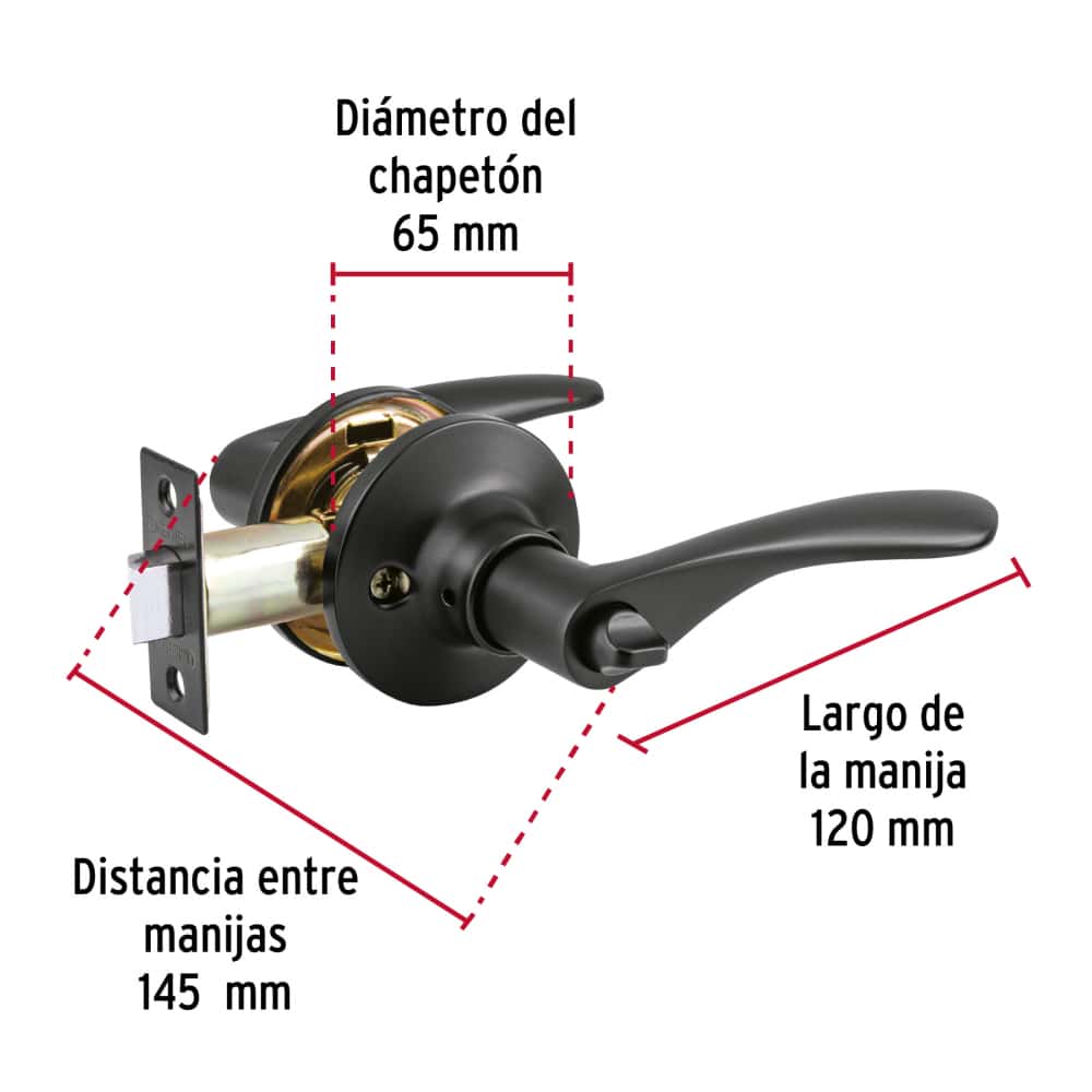 Cerradura de manija color negro Hermex CEMA-6BB - Miniatura 3