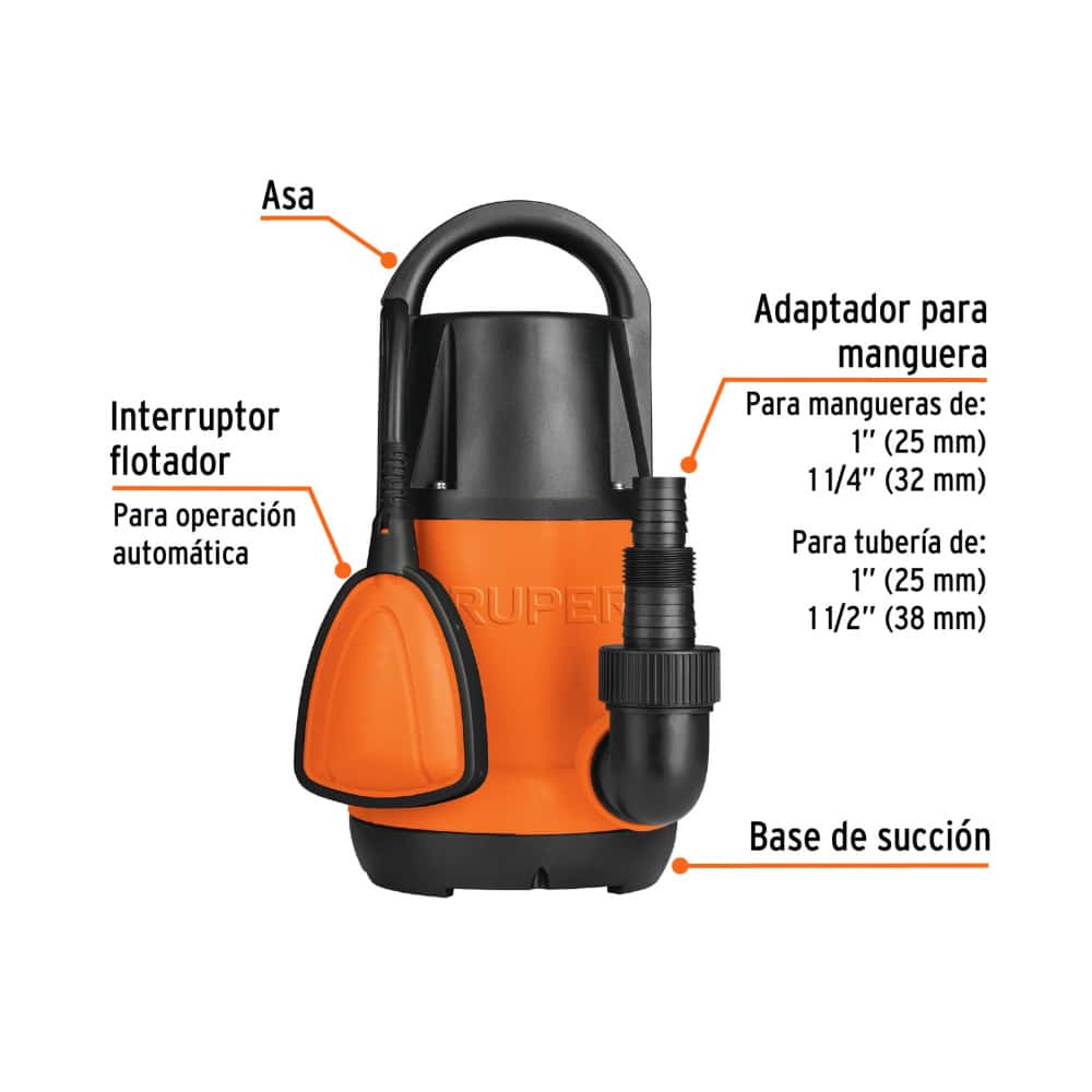 Bomba sumergible plástica para agua limpia Truper 12602 - Miniatura 2