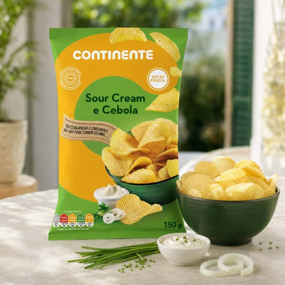 Patatas fritas onduladas sabor crema agria y cebolla Continente (150 g / 5.29 oz) - Miniatura 3