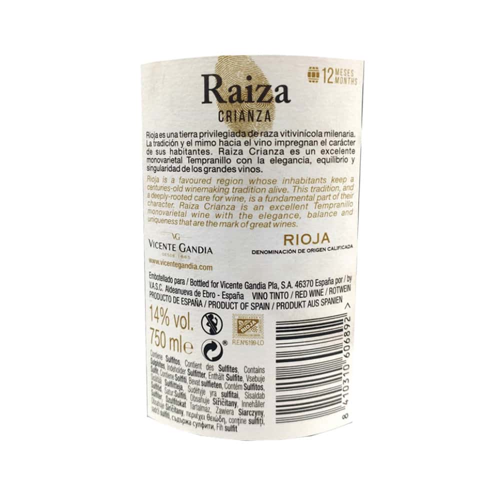 Vino tinto Rioja Crianza Raiza (750 ml) - Miniatura 3