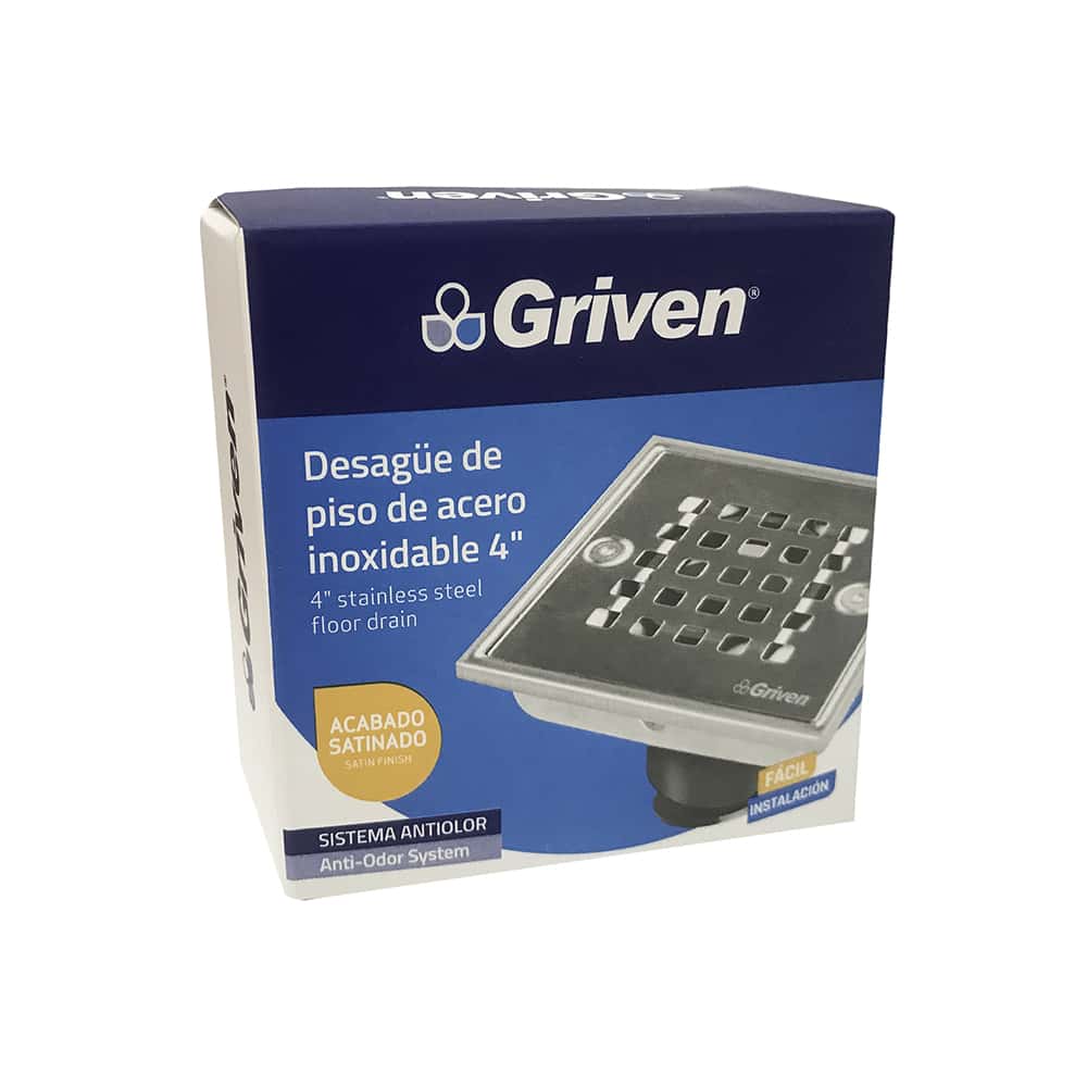 Desagüe cuadrado de acero inoxidable de 4" Griven - Miniatura 1