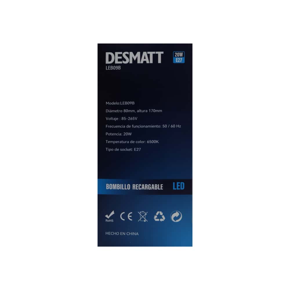 Bombillo recargable LED 20 W Desmatt LEB09B - Miniatura 2
