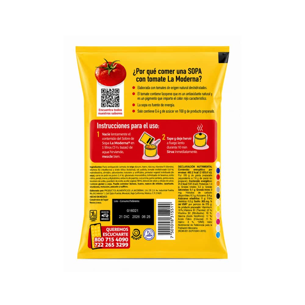 Sopa de pasta para preparar fideo con tomate y pollo La Moderna (140 g / 4.94 oz) - Miniatura 2