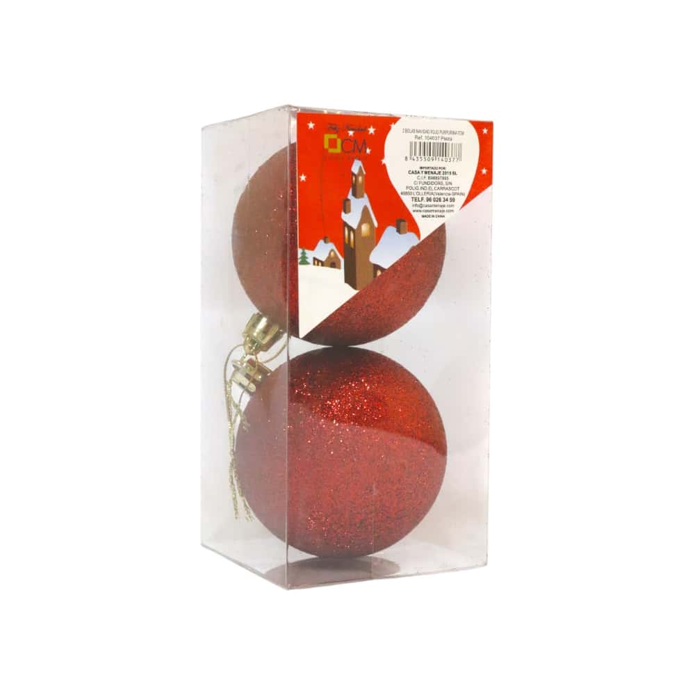 Bolas de navidad color rojo purpurina Casa y Menaje (2 U) - Miniatura 3