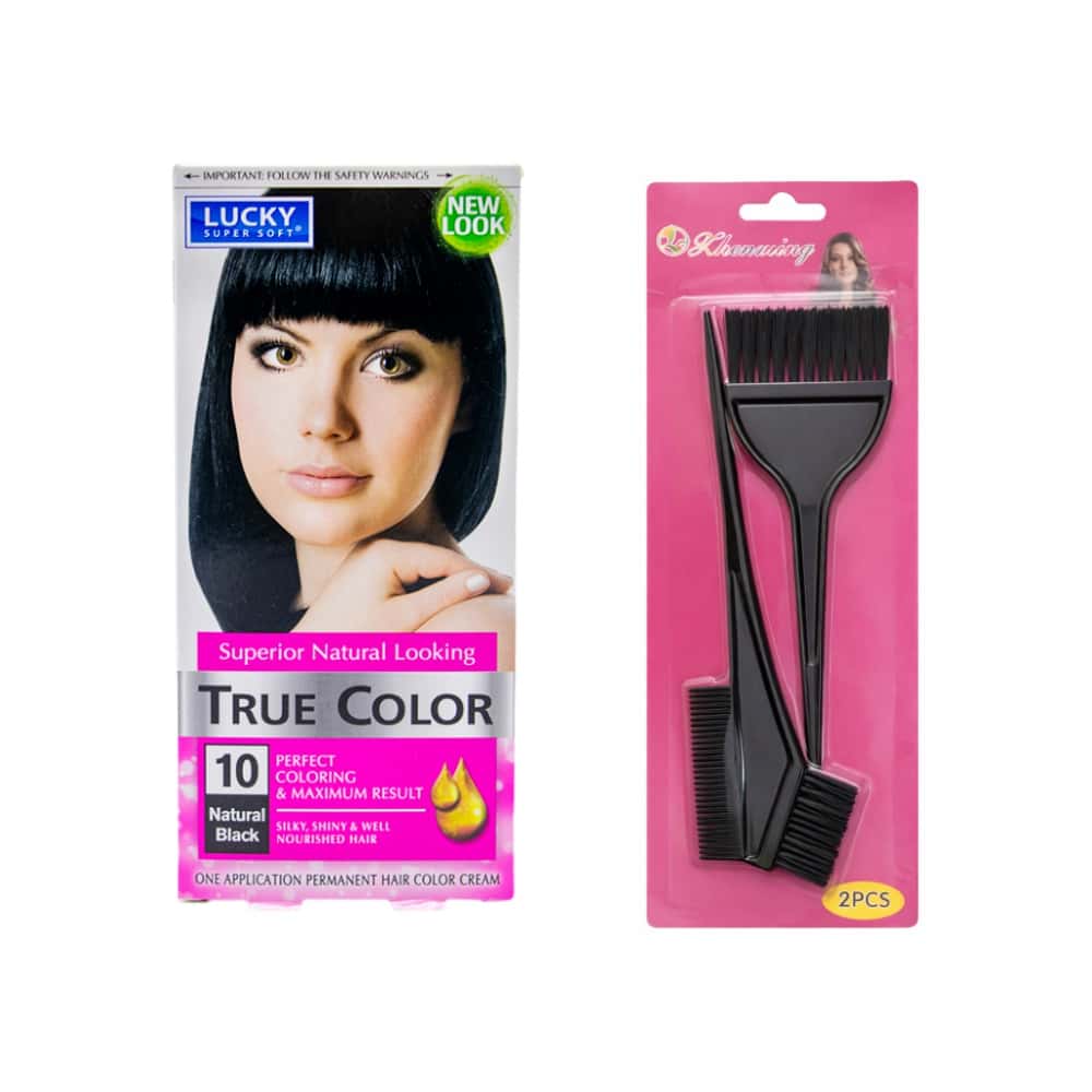 Tinte de cabello para mujer color negro # 10 Lucky Super Soft (40 ml / 1.36 fl. oz) + Set de brochas aplicadoras de tinte para el cabello Lhenming (2 U) - Miniatura 1