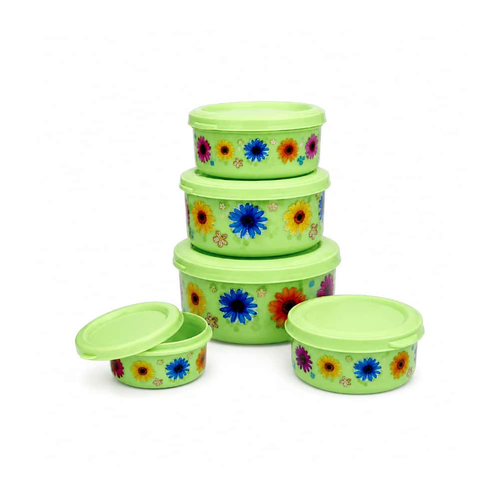Set de 5 pozuelos redondos con tapa verde y diseño de margaritas de plástico SAV Collection - Miniatura 1