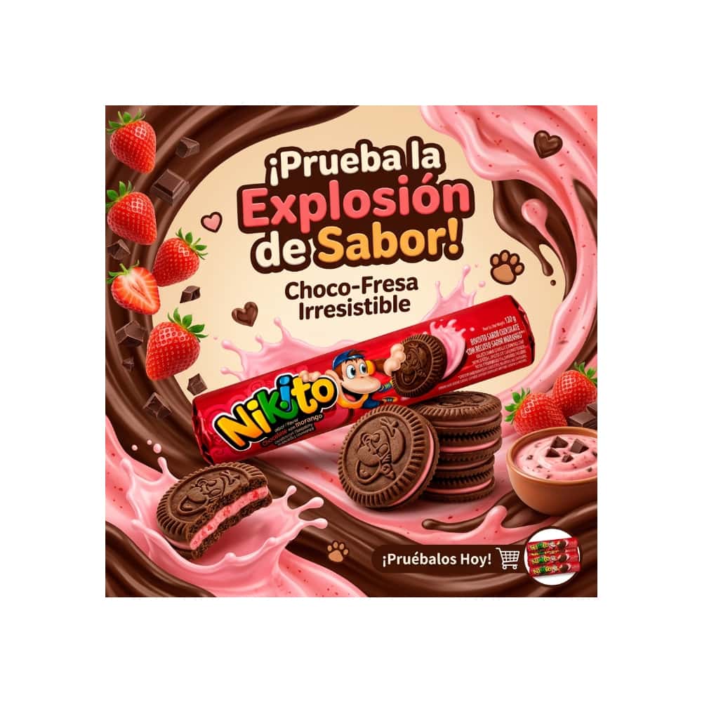 Galleta sabor chocolate con relleno sabor fresa Nikito (120 g / 4.23 oz) - Miniatura 5