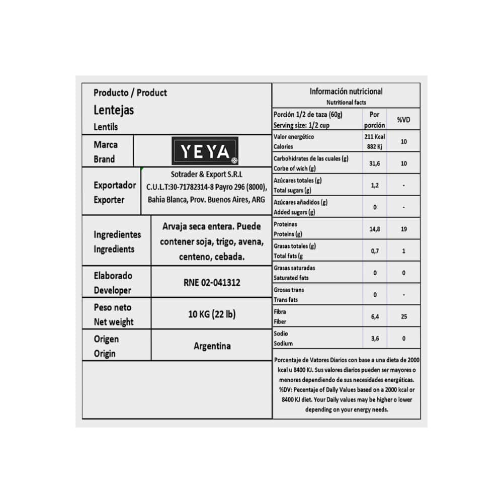 Lentejas YEYA (10 kg / 22 lb) - Miniatura 3