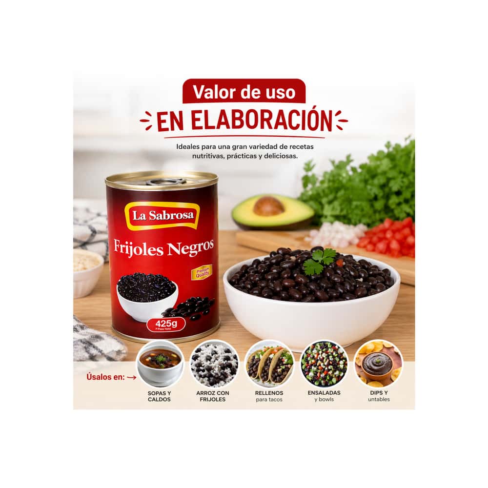 Frijoles negros enlatados La Sabrosa (425 g / 15 oz) - Miniatura 4