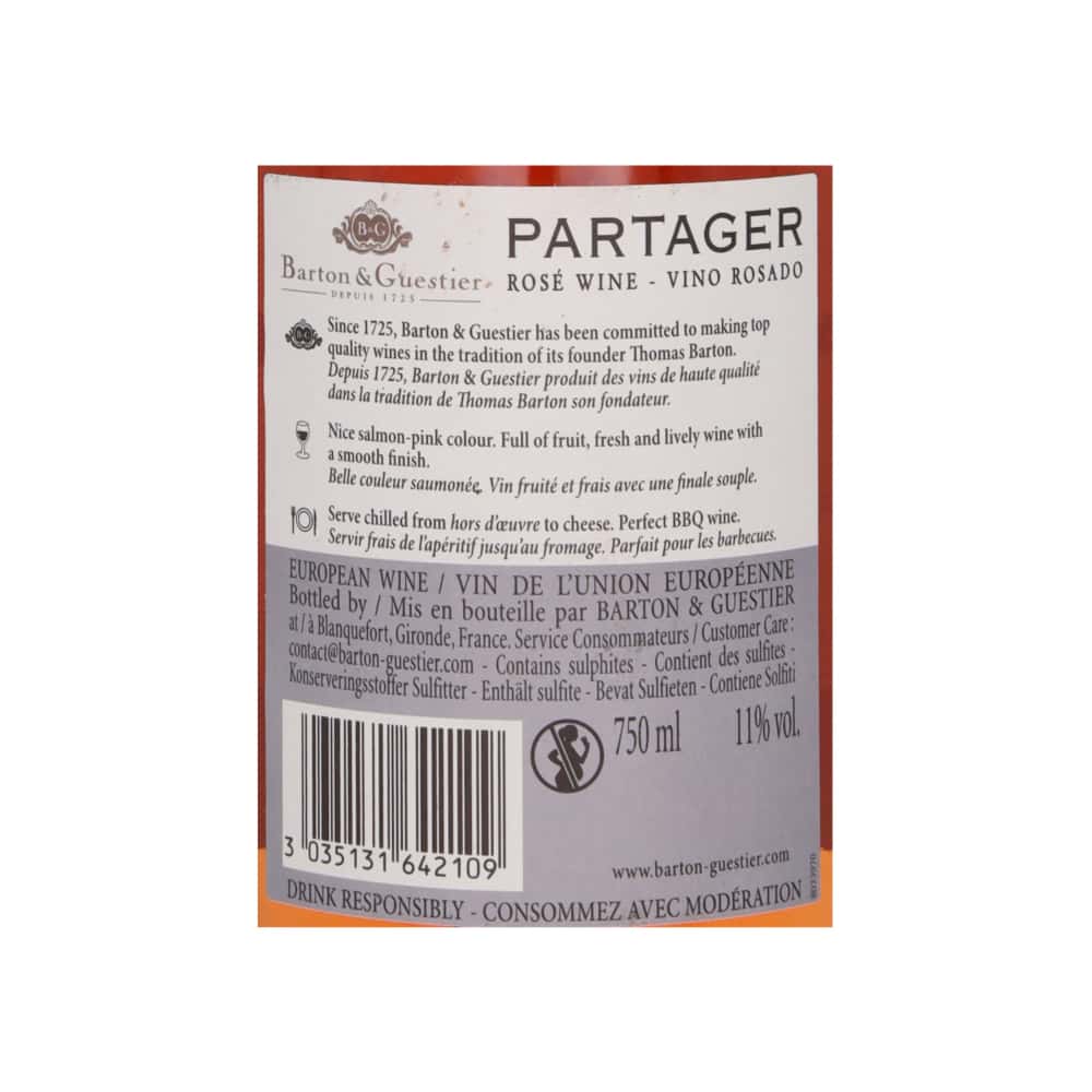 Vino rosado Partager Barton & Guestier (750 ml) - Miniatura 2