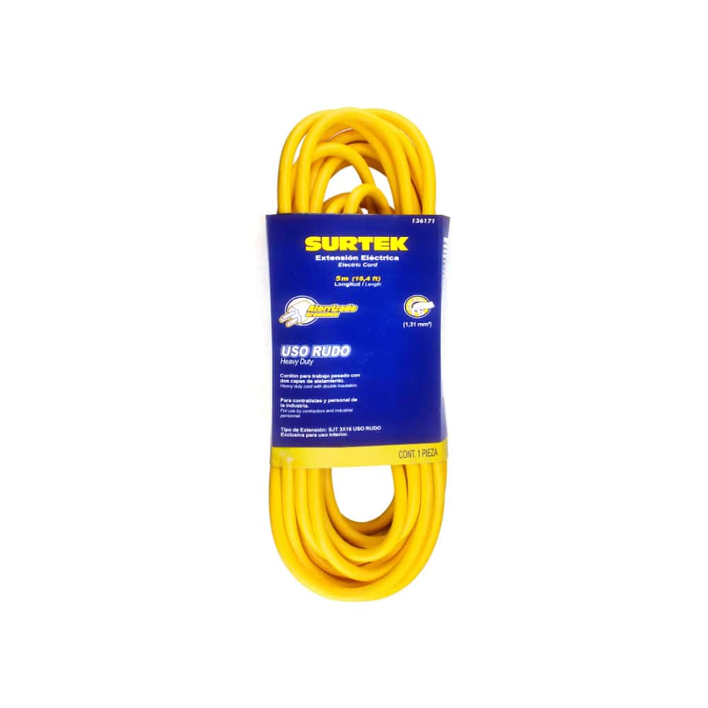 Extensión eléctrica uso rudo color amarillo 5 m Surtek 136171 - Miniatura 2