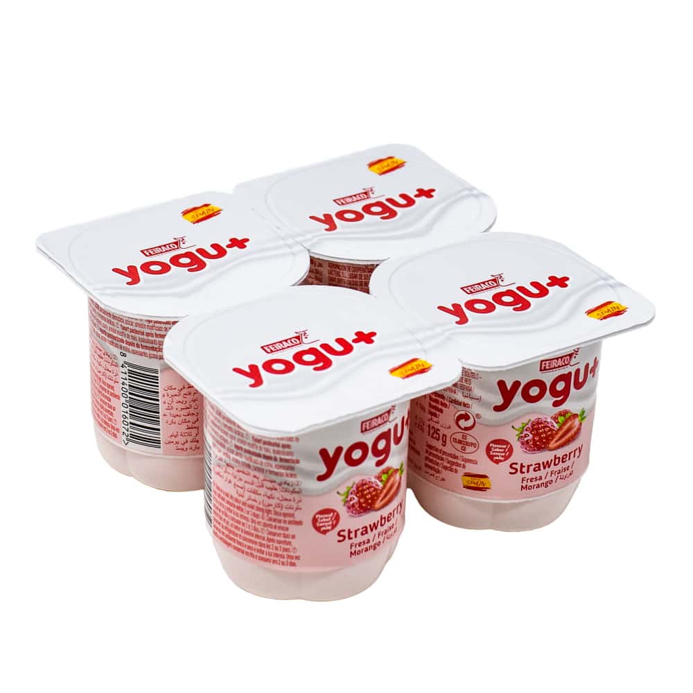 Yogur pasteurizado sabor a fresa Yogu+ Feiraco (4 x 125 g / 4.40 oz) - Miniatura 6