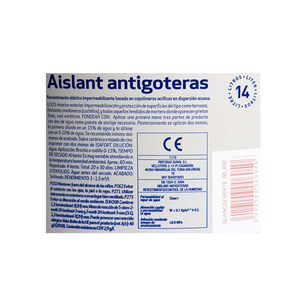 Pintura elástica impermeabilizante color blanco aislante antigoteras Isaval (14 L) - Miniatura 12