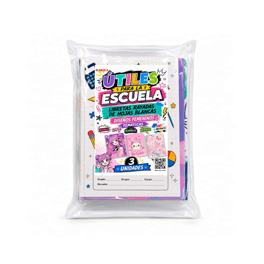 Cuadernos escolares rayados diseños femeninos Beifa (3 U) - Miniatura 1