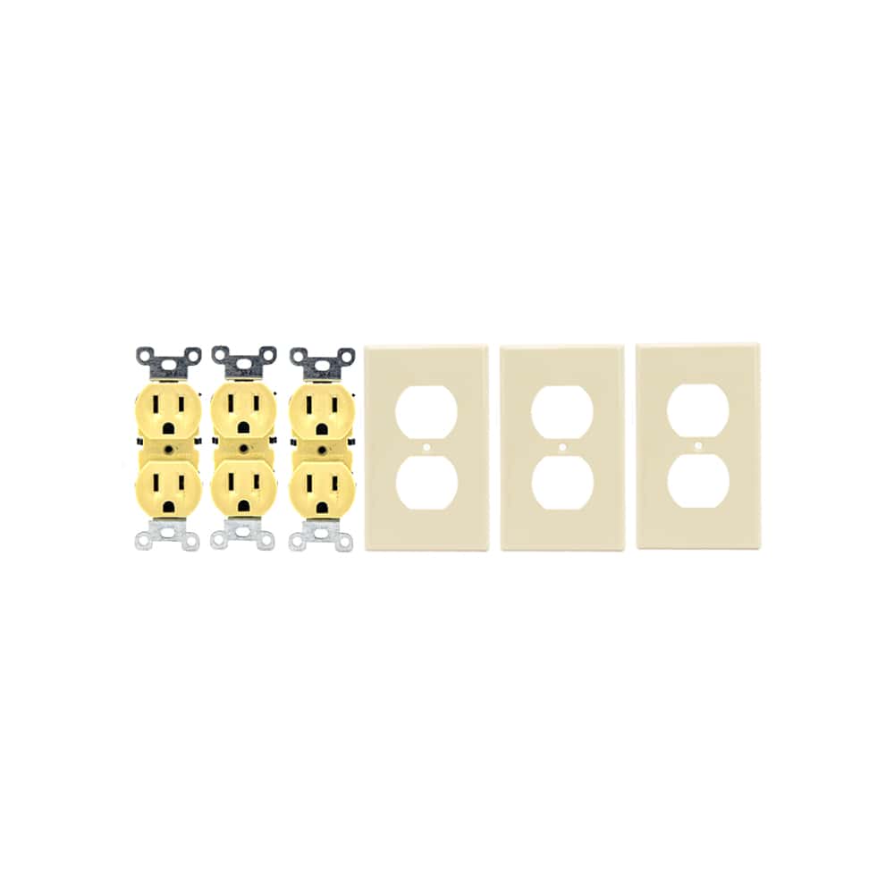 Set de 3 tomacorrientes doble de 125 V / 15 A con tapas Troen - Miniatura 1