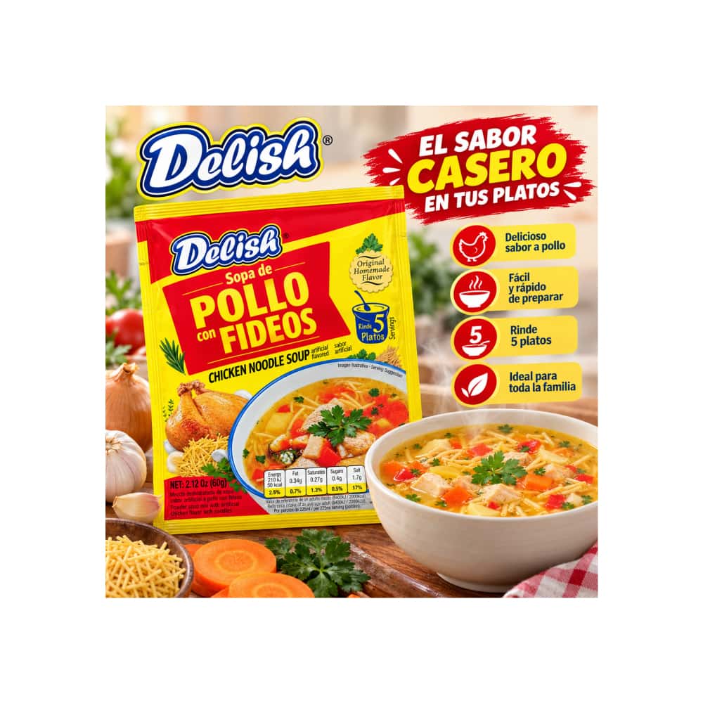 Sopa de pollo con fideos Delish (60g / 2.12oz) - Miniatura 4