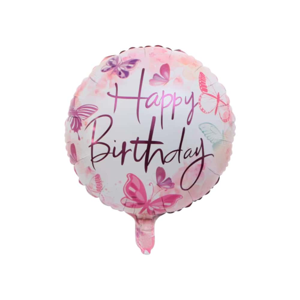 Globo con cartel de Happy birthday y diseño de mariposas Ballon (18 pulgadas) - Miniatura 1