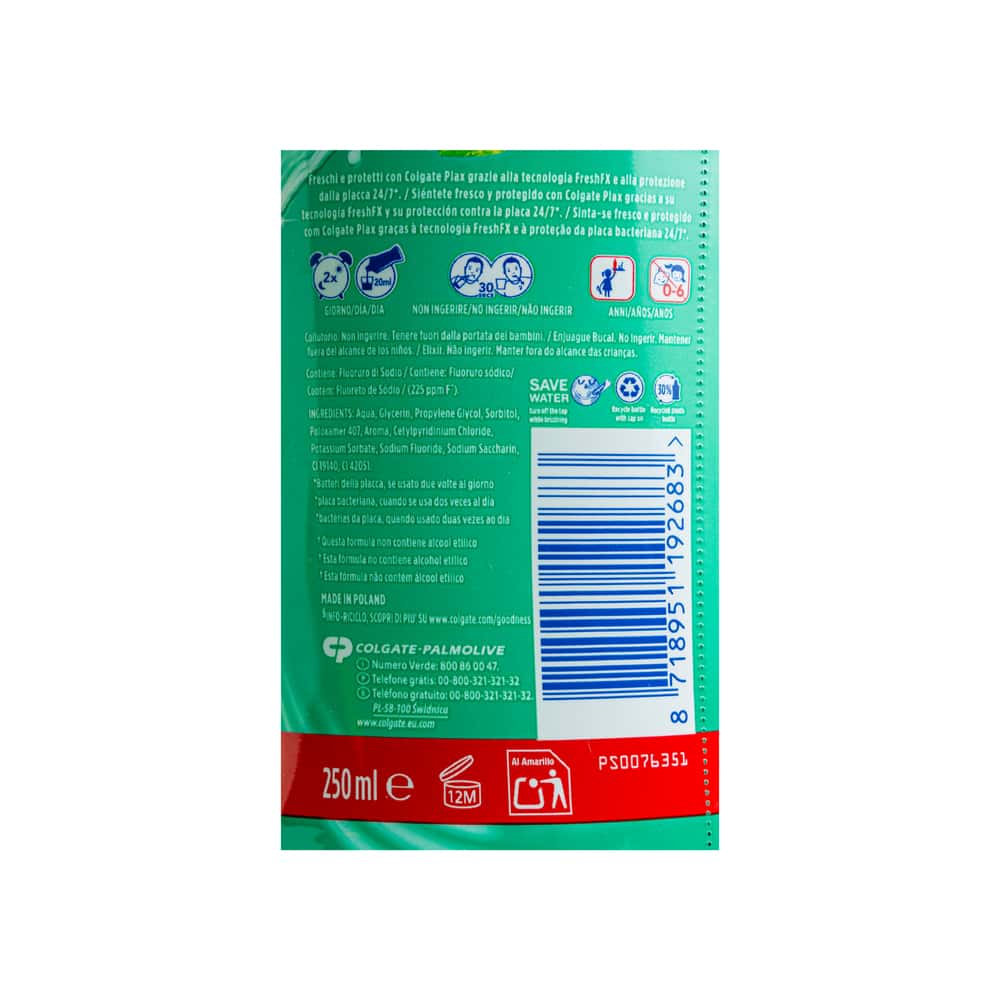 Enjuague bucal Plax Fresh & Protect menta suave Colgate (250 ml) - Miniatura 3