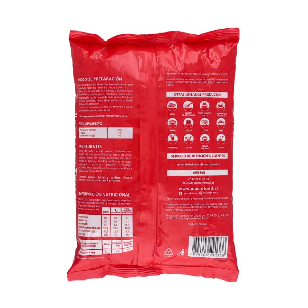 Avena con leche Macro Food (1 kg / 2.2 lb) - Miniatura 3